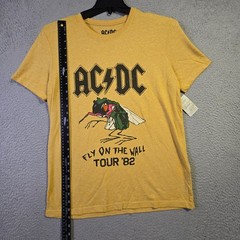 Lucky Brand ACDC Shirt Mens Medium Yellow Metal Fly On The Wall Music Rock NWT