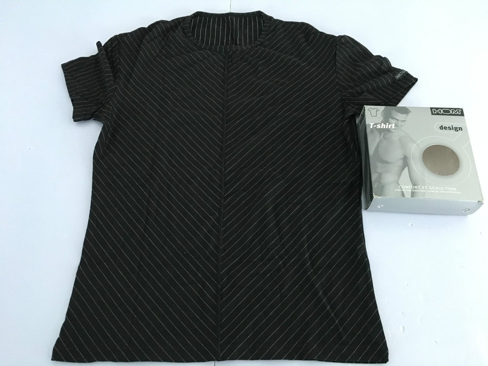 HOM men’s black/white striped crew neck t-shirt mod RAY WH 94% viscose 6% elastane