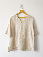 Mens Boho Linen Shirt Beige Relaxed Fit Resort Vacation Wear