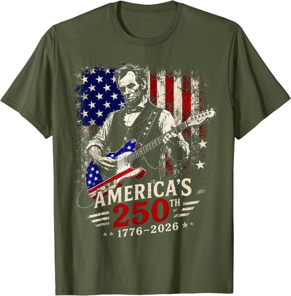 Abraham Lincoln Playing Guitar 4th July 250th Anniversary T-Shirt