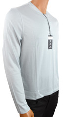 Alfani Mens Henley T-Shirt New M Light Blue Long Sleeves Stretch Standard Solid