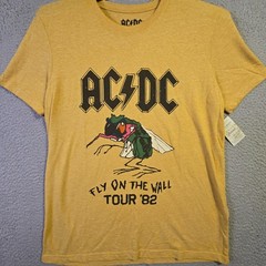Lucky Brand ACDC Shirt Mens Medium Yellow Metal Fly On The Wall Music Rock NWT