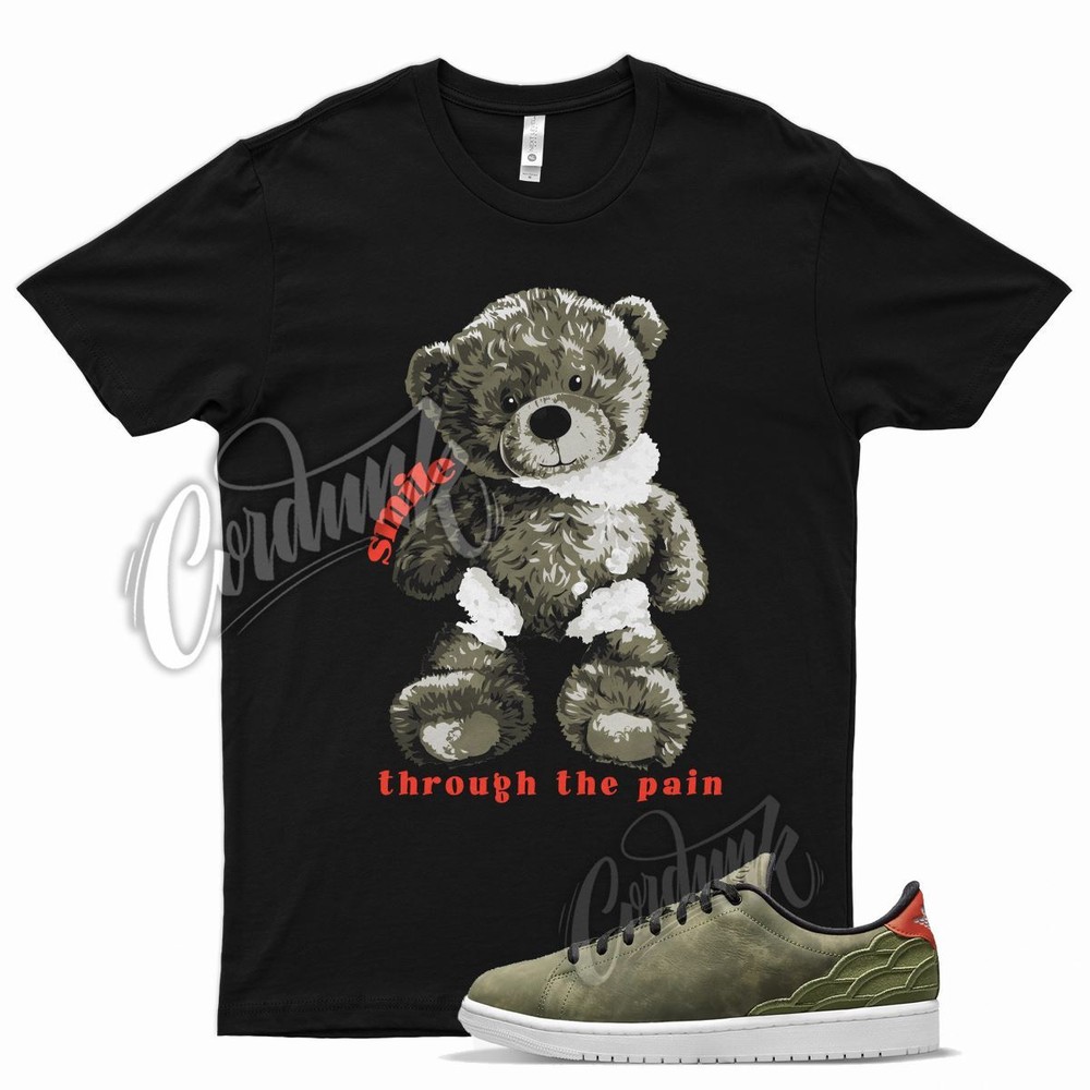 Black SMILE T Shirt for Air J1 1 Centre Court Oil Green Chile Red White