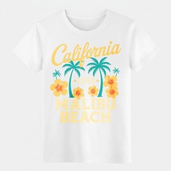 California Malibu Beach Cotton T-Shirt,Tropical Graphic Tee for Vacation&Gifting