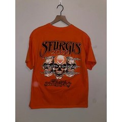 2009 Sturgis Black Hills Rally 69th Annual Orange Skull Shirt L Large 2000s