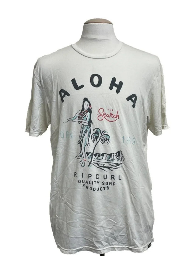 Rip Curl Aloha Hula Girl Beige Graphic T-Shirt Size S