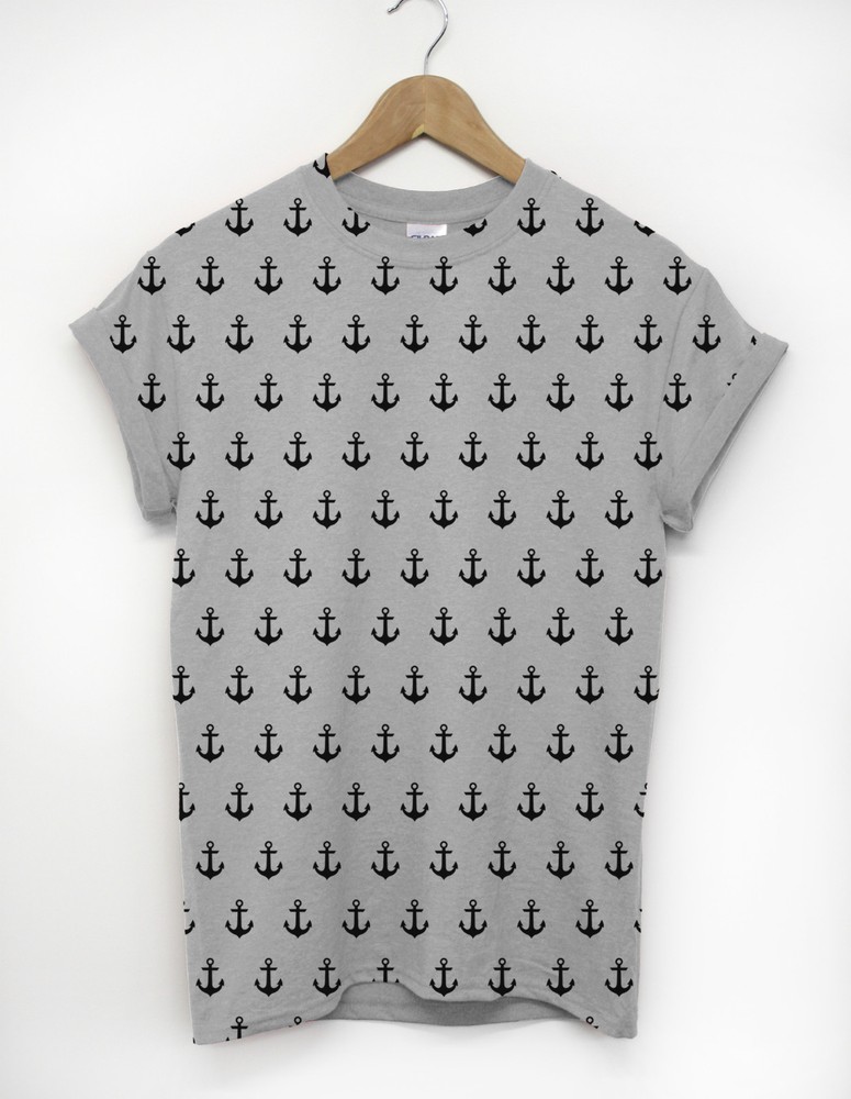 Anchor Pattern All Over T Shirt Sailor Nautical Sailing Indie Fashion Men Urban