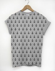 Anchor Pattern All Over T Shirt Sailor Nautical Sailing Indie Fashion Men Urban