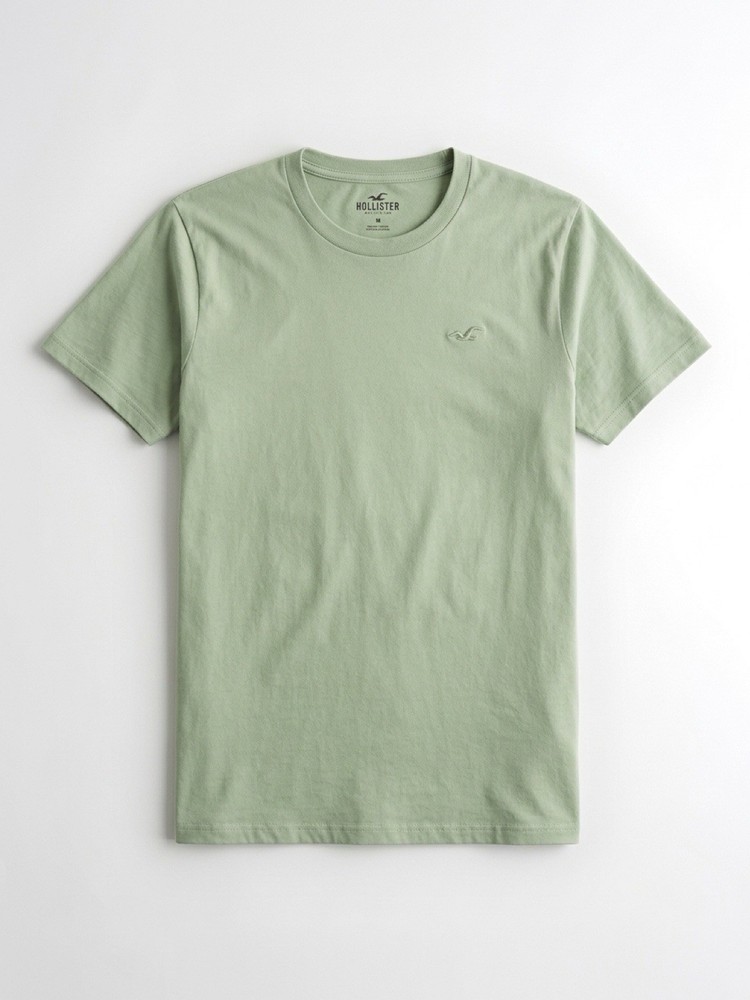Hollister Men’s Green Solid Crew Neck Short Sleeve Logo Knit Cotton T-Shirt L