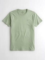 Hollister Men’s Green Solid Crew Neck Short Sleeve Logo Knit Cotton T-Shirt L