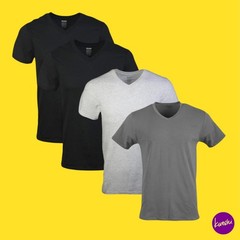 GILDAN Men’s V-Neck T-Shirts, Cotton, Style G1103 Underwear 4-Pack,Multi, UK XXL