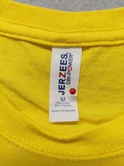 Jerzees Dri Power Men Shirt M Yellow Graphic Tee Long Sleeve Crew Neck Regular