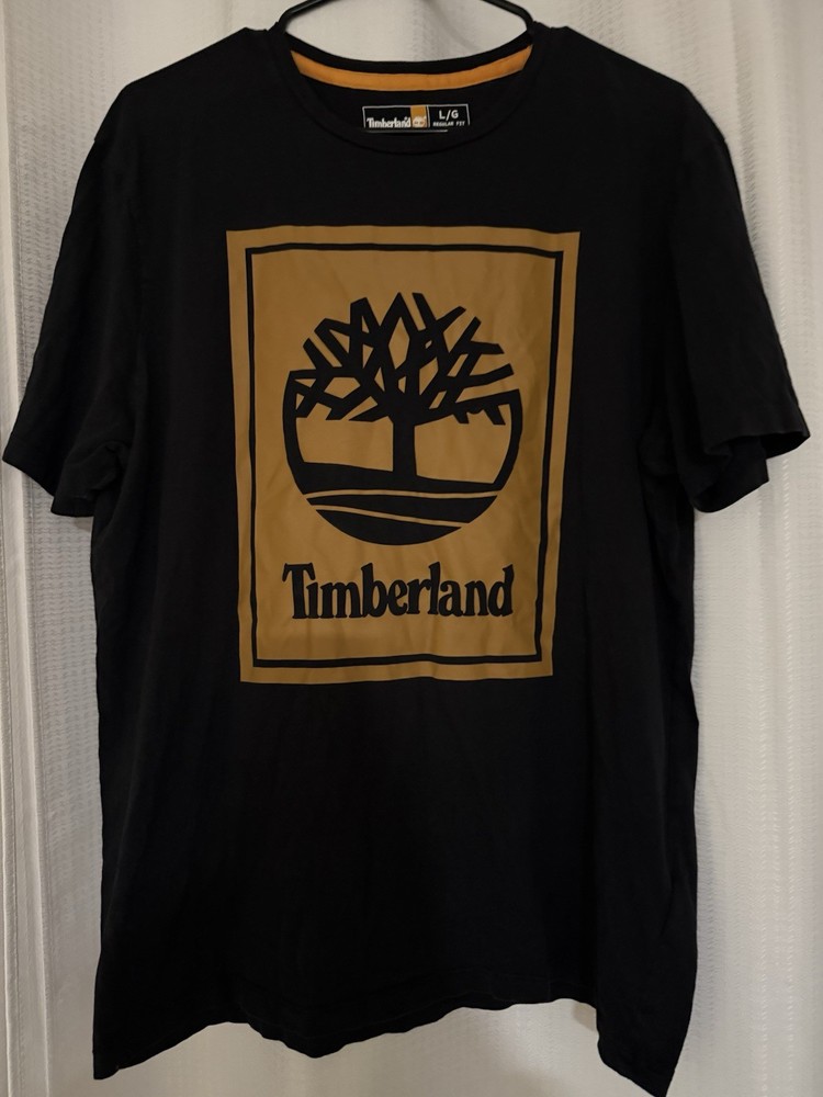 Timberland Men’s Logo Graphic Black Brown Cotton T-Shirt Large Short Sleeve top