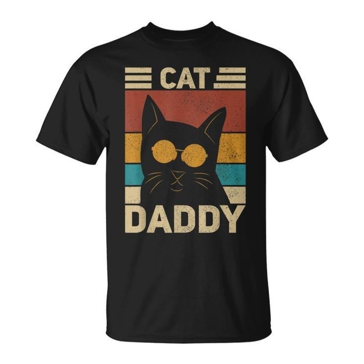 Mens Vintage Cat Dad Men Funny Cat Outfit Retro Black Cat Daddy Graphic Tee