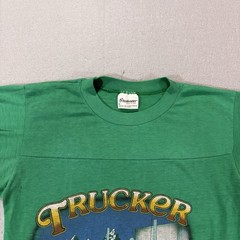 Vintage 80s Paper Thin Trucker T Shirt Green Sz M Rig USA Trucking Tee