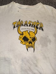 Thrasher Magazine Mens Size Large Vintage White T-Shirt. Awesome Grunge/Stain