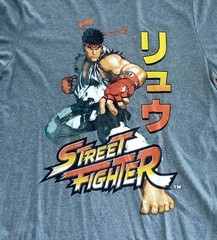 Street Fighter T-Shirt Men’s Size Large Ryu Graphic Gray Video Game Tee Capcom