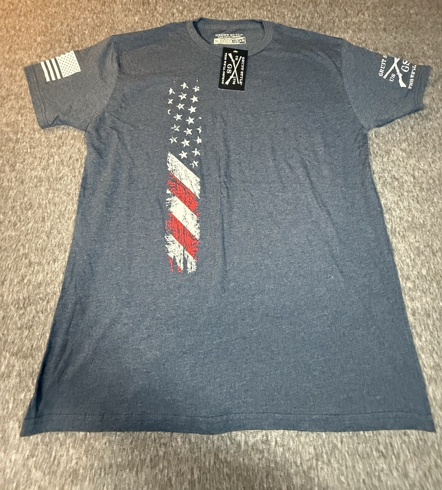 Brand New Grunt Style Men’s T Shirt Size XL Blue/Gray – American Flag – USA 250