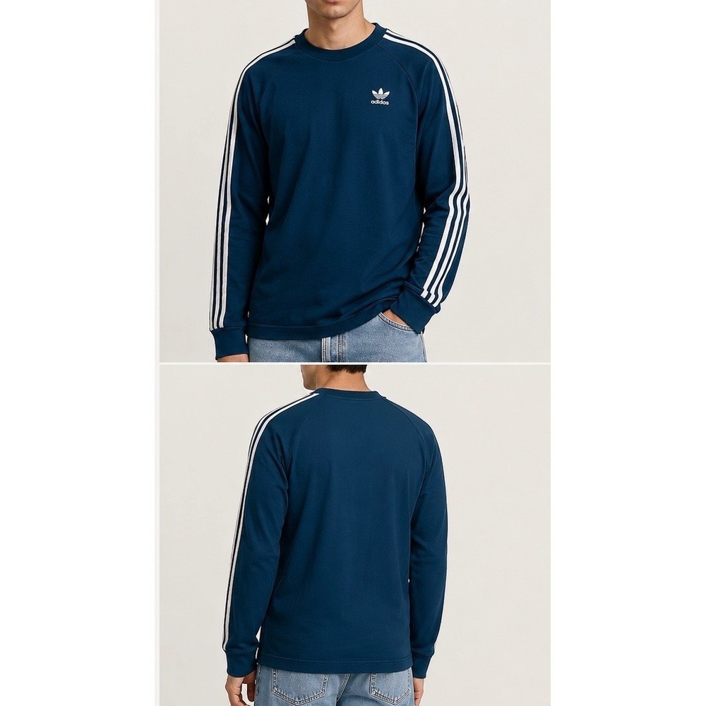 Adidas Originals Mens 3-Stripes Long Sleeve T-Shirt Blue Trefoil Logo Small