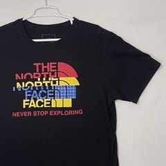 The North Face T-Shirt Mens Large Black Multicolor BIG Spell Out Logo Crew Neck