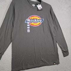 Dickies Logo SHIRT Mens MEDIUM M Gray Casual Work Relaxed Fit Long Sleeve NWT