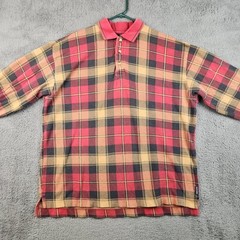 Vintage Dockers Flannel Henley Shirt Men’s XL Red/Yellow Plaid USA Made Grunge