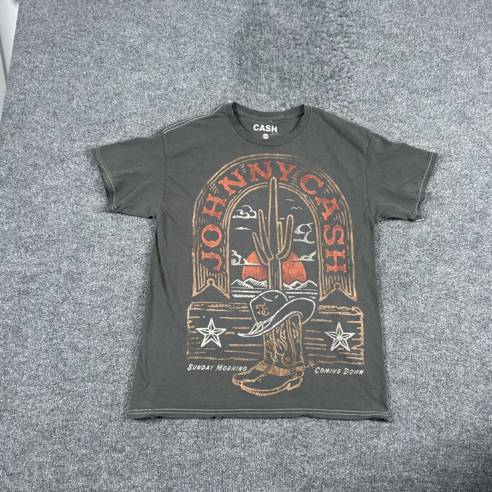 Johnny Cash Shirt Mens XS/S Gray Oversized Cowboy Boots Graphic Country Western