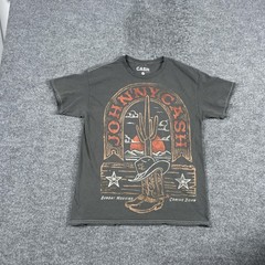 Johnny Cash Shirt Mens XS/S Gray Oversized Cowboy Boots Graphic Country Western