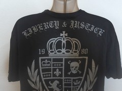 Vintage Express “Liberty & Justice” Black Crest Shirt 1980 Skull Grunge 2XL