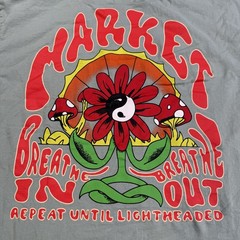 Market Shirt Mens XL Green Psychedelic Flower Mushroom Yin Yang Graphic Tee