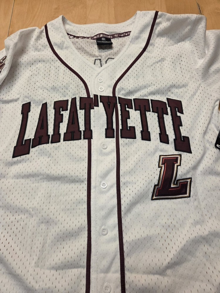 Colosseum Lafayette Leopards Baseball Jersey White Maroon Men’s Small NWT FreeSH