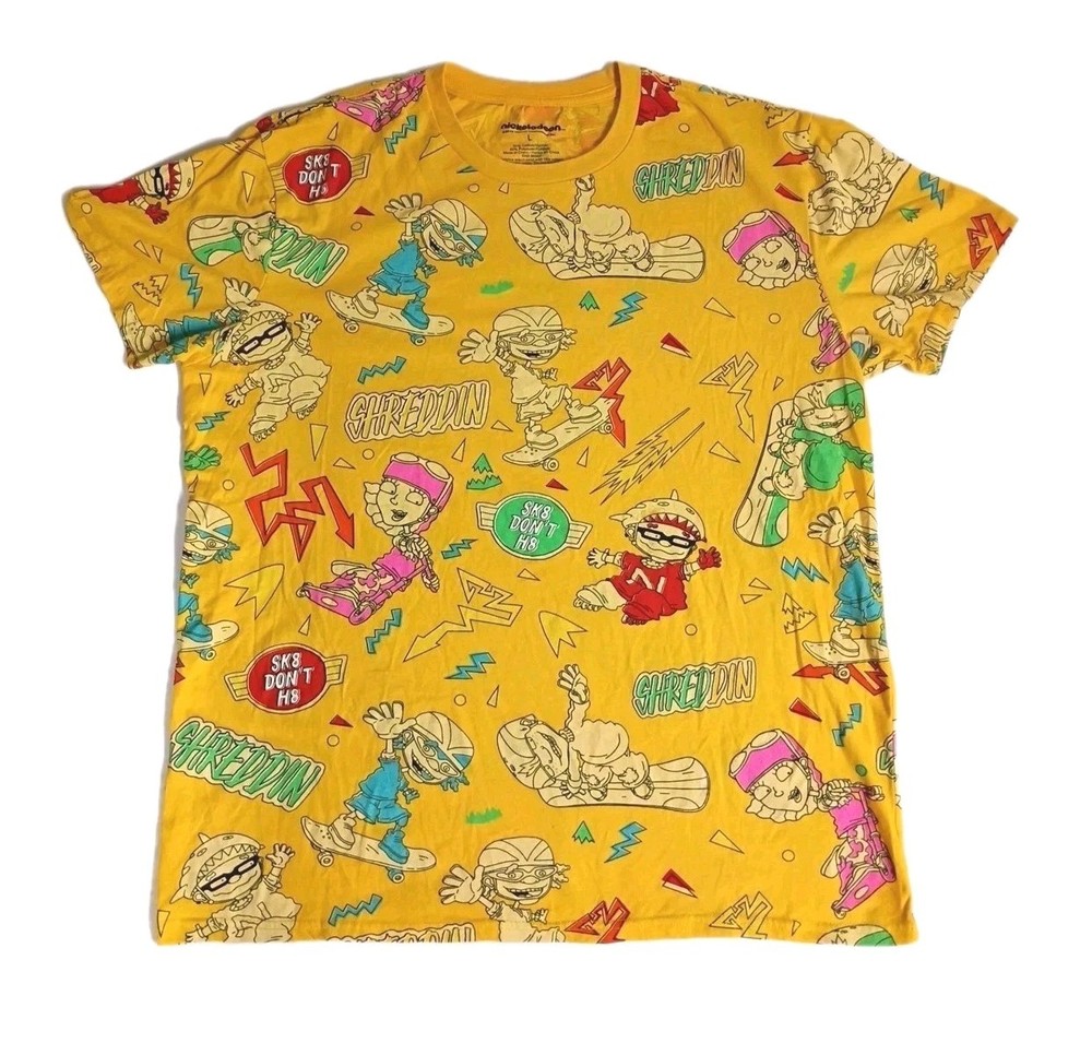 90s Nickelodeon Yellow Skateboarding T-Shirt Large Chest 22in Length 28in .