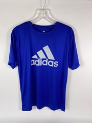Adidas Men’s Blue Short Sleeve Performance Tee Size Med 100% Polyester Gray Logo