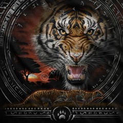 NATIVE-TRIBAL TIGER-2 SIDED TIE DYE T-SHIRT S-M-L-XL-XXL Wild Jungle