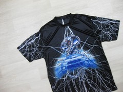 Vintage Y2K No Boundaries AOP Sheer Satin T Shirt Men’s (L) Car Cobra Lightening