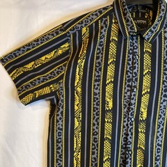 Stretch Drill Clothing Animal Print Mens Dress Shirt Black Yellow Grey Size M