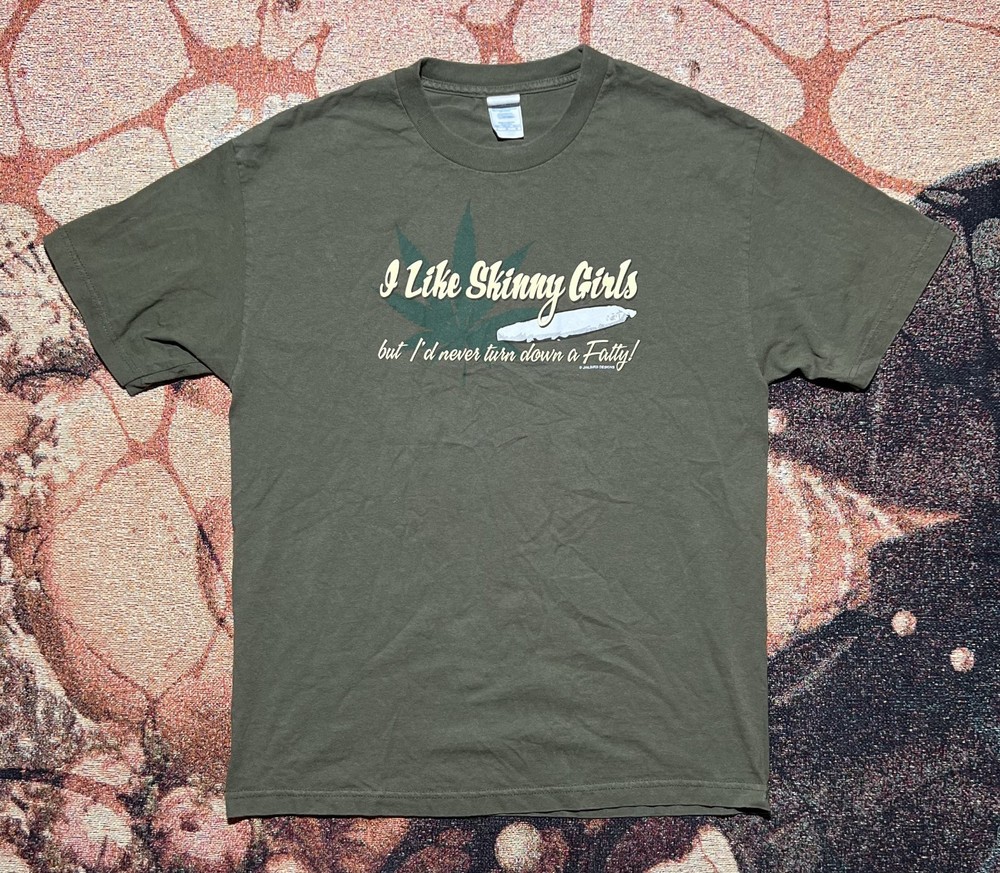VINTAGE Y2K Jailhouse Designs Skinny Girl Fatty Joint Tee AAA Olive Large