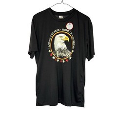 Land of The Free Home Of The Brave USA Eagle Large Black T shirt Lightweight