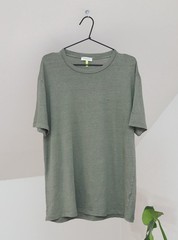 Wool & Co Men’s Khaki Green Linen Solid Tee Shirt Size L Made in Italy