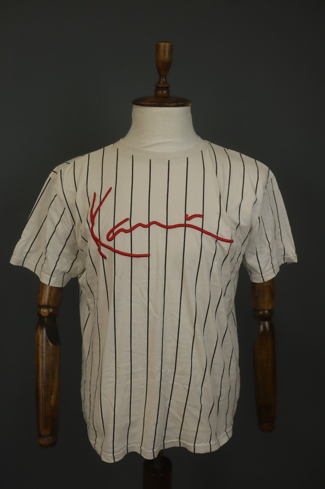 Karl Kani White Striped Short Sleeve Crew Neck Pullover Baseball T-Shirt Size S