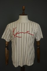 Karl Kani White Striped Short Sleeve Crew Neck Pullover Baseball T-Shirt Size S