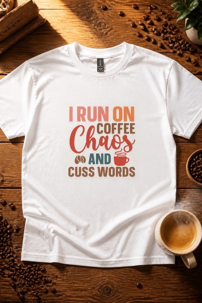 100% Heavy Duty Cotton “I run on coffee chaos & cuss words” T Shirt Size XL NWT