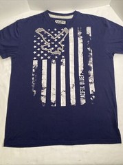 Pacific Blue Distressed Look Eagle Over American Flag Tee Stars And Stripes XL