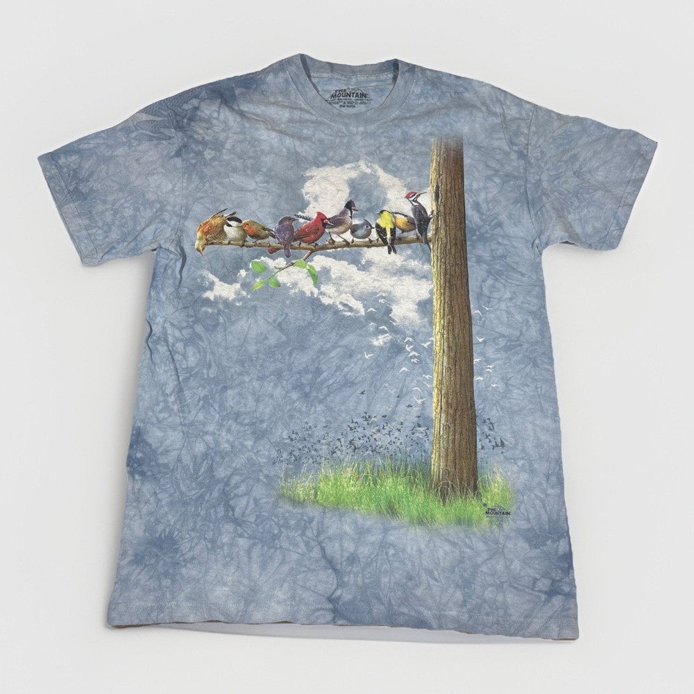 Vintage 2011 The Mountain Blue Tie Dye Birds On A Tree Branch T-Shirt Size L