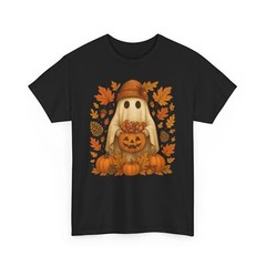 Cute Fall Ghost T-Shirt, Boho Autumn Leaves Girly Pumpkin Shirt, Fall Season Tee