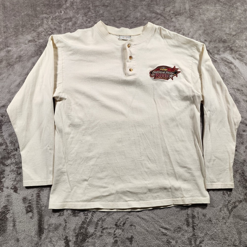 Y2K Wrangler Shirt Mens Large Henley Anvil 2003 45th NFR Rodeo Las Vegas Vintage