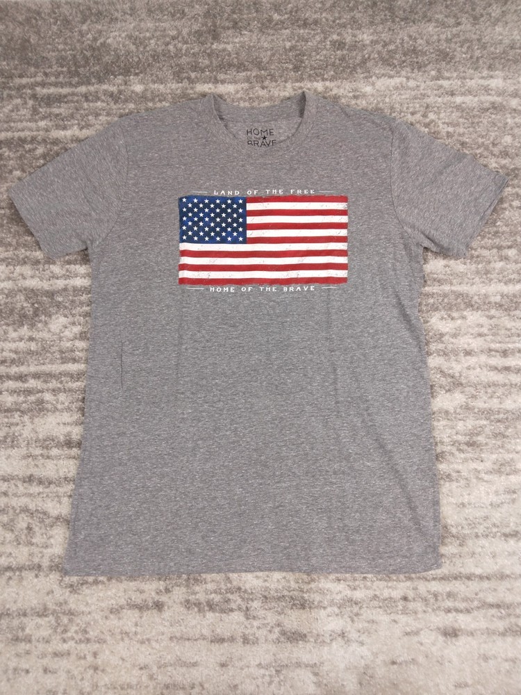 Gray T Shirt Large Men’s Graphic Logo Land Of The Free Home Of The Brave New