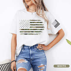 Camo American Flag T-Shirt with American Flag on Left Sleeve