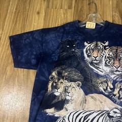 Vintage The Mountain Shirt Mens Large Blue Big Cat Lion Tiger Wildlife Y2K