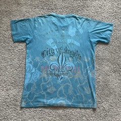Rare Vtg 2008 Christian Audigier Blue Heavenly Foil Shirt XL City of Angels